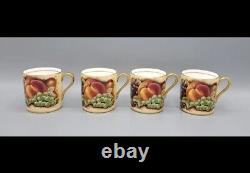 Aynsley Bone China Orchard Gold Fruit Coffee Pot & 4 Demitasse Cup Saucer Sets