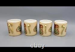 Aynsley Bone China Orchard Gold Fruit Coffee Pot & 4 Demitasse Cup Saucer Sets