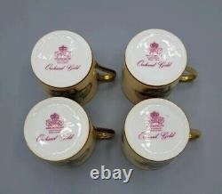Aynsley Bone China Orchard Gold Fruit Coffee Pot & 4 Demitasse Cup Saucer Sets