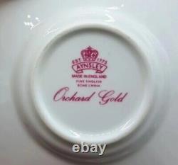 Aynsley Bone China Orchard Gold Fruit Coffee Pot & 4 Demitasse Cup Saucer Sets