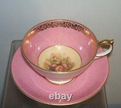 Aynsley Bone China Orchard Gold Pink Gilt Trim Cup And Saucer Duo
