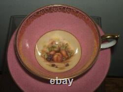 Aynsley Bone China Orchard Gold Pink Gilt Trim Cup And Saucer Duo