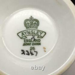 Aynsley Cabbage Rose 2347 Blue & Gold Pedestal Tea Cup & Saucer Set Bailey Cs90
