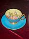 Aynsley Cabbage Rose Cup And Saucer Signed By J. A. Bailey. Gold Footed Cup
