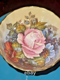 Aynsley Cabbage Rose Cup And Saucer Signed By J. A. Bailey. Gold Footed Cup