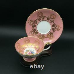 Aynsley Cabbage Rose Flowers Pink & Gold Pedestal Tea Cup & Saucer Bailey Cs83