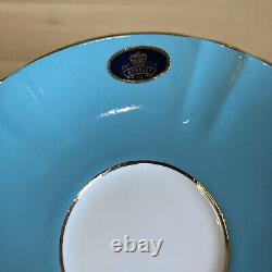 Aynsley Cabbage Roses Cabinet Tea Cup and Saucer Turquoise Blue with Gold Trim