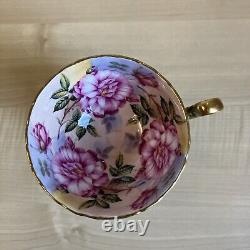 Aynsley Cabbage Roses Cabinet Tea Cup and Saucer Turquoise Blue with Gold Trim