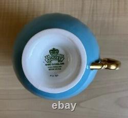 Aynsley Cabbage Roses Cabinet Tea Cup and Saucer Turquoise Blue with Gold Trim
