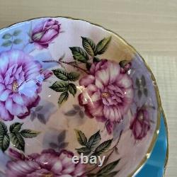 Aynsley Cabbage Roses Cabinet Tea Cup and Saucer Turquoise Blue with Gold Trim
