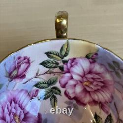 Aynsley Cabbage Roses Cabinet Tea Cup and Saucer Turquoise Blue with Gold Trim