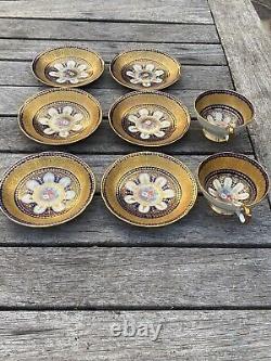 Aynsley Cobalt Blue Gold Gilt Tea Cups & Saucers Tea Set 7866 Lot 9 + 2 Repair