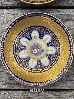 Aynsley Cobalt Blue Gold Gilt Tea Cups & Saucers Tea Set 7866 Lot 9 + 2 Repair