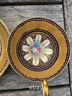 Aynsley Cobalt Blue Gold Gilt Tea Cups & Saucers Tea Set 7866 Lot 9 + 2 Repair