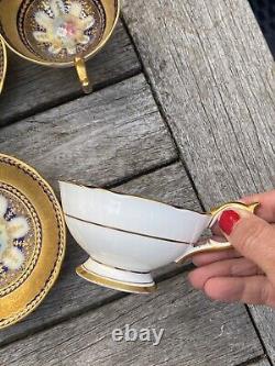 Aynsley Cobalt Blue Gold Gilt Tea Cups & Saucers Tea Set 7866 Lot 9 + 2 Repair