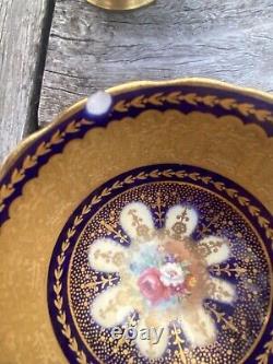 Aynsley Cobalt Blue Gold Gilt Tea Cups & Saucers Tea Set 7866 Lot 9 + 2 Repair