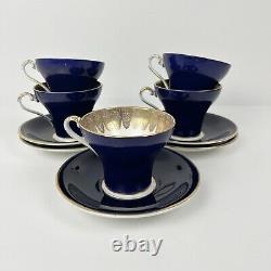Aynsley Corset Tea Cup & Saucer Royal Blue Gold Filigree Bone China Bridgerton
