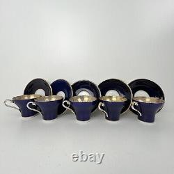 Aynsley Corset Tea Cup & Saucer Royal Blue Gold Filigree Bone China Bridgerton