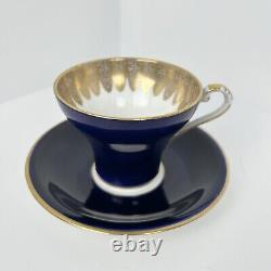 Aynsley Corset Tea Cup & Saucer Royal Blue Gold Filigree Bone China Bridgerton