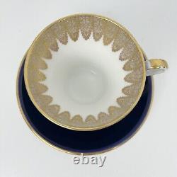 Aynsley Corset Tea Cup & Saucer Royal Blue Gold Filigree Bone China Bridgerton