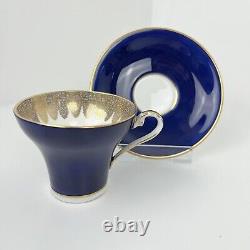 Aynsley Corset Tea Cup & Saucer Royal Blue Gold Filigree Bone China Bridgerton