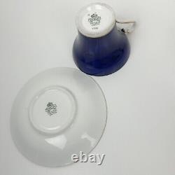 Aynsley Corset Tea Cup & Saucer Royal Blue Gold Filigree Bone China Bridgerton