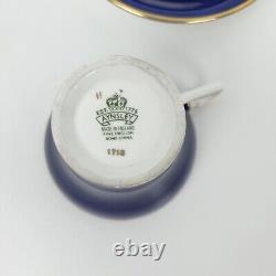 Aynsley Corset Tea Cup & Saucer Royal Blue Gold Filigree Bone China Bridgerton