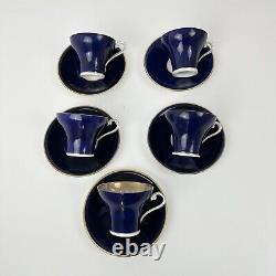 Aynsley Corset Tea Cup & Saucer Royal Blue Gold Filigree Bone China Bridgerton