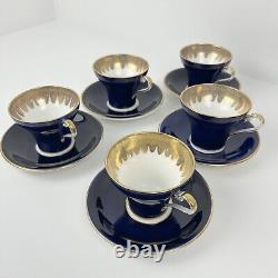 Aynsley Corset Tea Cup & Saucer Royal Blue Gold Filigree Bone China Bridgerton