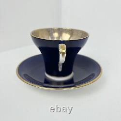 Aynsley Corset Tea Cup & Saucer Royal Blue Gold Filigree Bone China Bridgerton