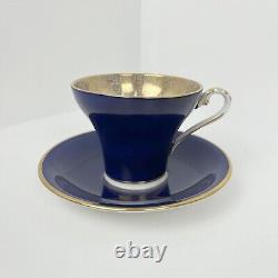 Aynsley Corset Tea Cup & Saucer Royal Blue Gold Filigree Bone China Bridgerton