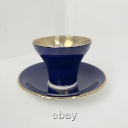 Aynsley Corset Tea Cup & Saucer Royal Blue Gold Filigree Bone China Bridgerton