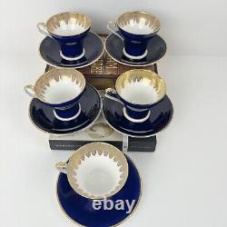 Aynsley Corset Tea Cup & Saucer Royal Blue Gold Filigree Bone China Bridgerton
