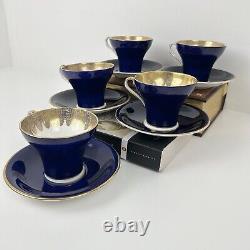 Aynsley Corset Tea Cup & Saucer Royal Blue Gold Filigree Bone China Bridgerton