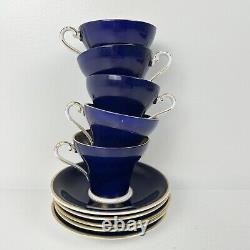 Aynsley Corset Tea Cup & Saucer Royal Blue Gold Filigree Bone China Bridgerton