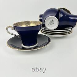 Aynsley Corset Tea Cup & Saucer Royal Blue Gold Filigree Bone China Bridgerton