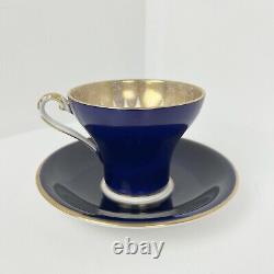Aynsley Corset Tea Cup & Saucer Royal Blue Gold Filigree Bone China Bridgerton