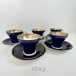 Aynsley Corset Tea Cup & Saucer Royal Blue Gold Filigree Bone China Bridgerton