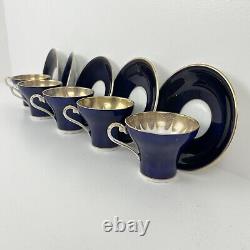 Aynsley Corset Tea Cup & Saucer Royal Blue Gold Filigree Bone China Bridgerton