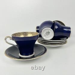 Aynsley Corset Tea Cup & Saucer Royal Blue Gold Filigree Bone China Bridgerton