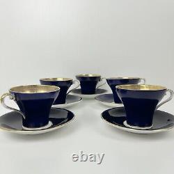Aynsley Corset Tea Cup & Saucer Royal Blue Gold Filigree Bone China Bridgerton