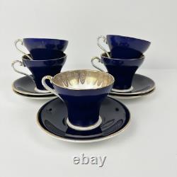 Aynsley Corset Tea Cup & Saucer Set Bone China Royal Blue Gold Filigree Easter