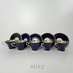 Aynsley Corset Tea Cup & Saucer Set Bone China Royal Blue Gold Filigree Easter
