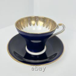 Aynsley Corset Tea Cup & Saucer Set Bone China Royal Blue Gold Filigree Easter
