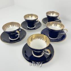 Aynsley Corset Tea Cup & Saucer Set Bone China Royal Blue Gold Filigree Easter