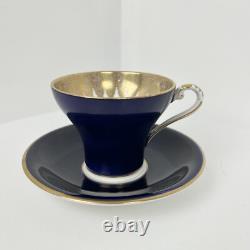 Aynsley Corset Tea Cup & Saucer Set Bone China Royal Blue Gold Filigree Easter