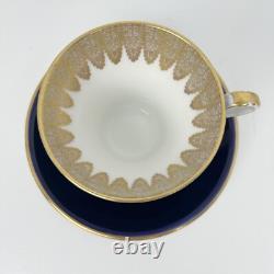Aynsley Corset Tea Cup & Saucer Set Bone China Royal Blue Gold Filigree Easter