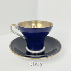 Aynsley Corset Tea Cup & Saucer Set Bone China Royal Blue Gold Filigree Easter