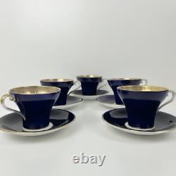 Aynsley Corset Tea Cup & Saucer Set Bone China Royal Blue Gold Filigree Easter