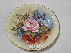 Aynsley Cup & Saucer J A Bailey Cabbage Rose Floral and Gold